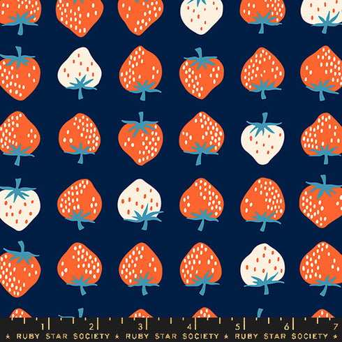 Strawberry - Strawberry in Navy RS 3084 23 - Ruby Star Society Sold by the Half Yard